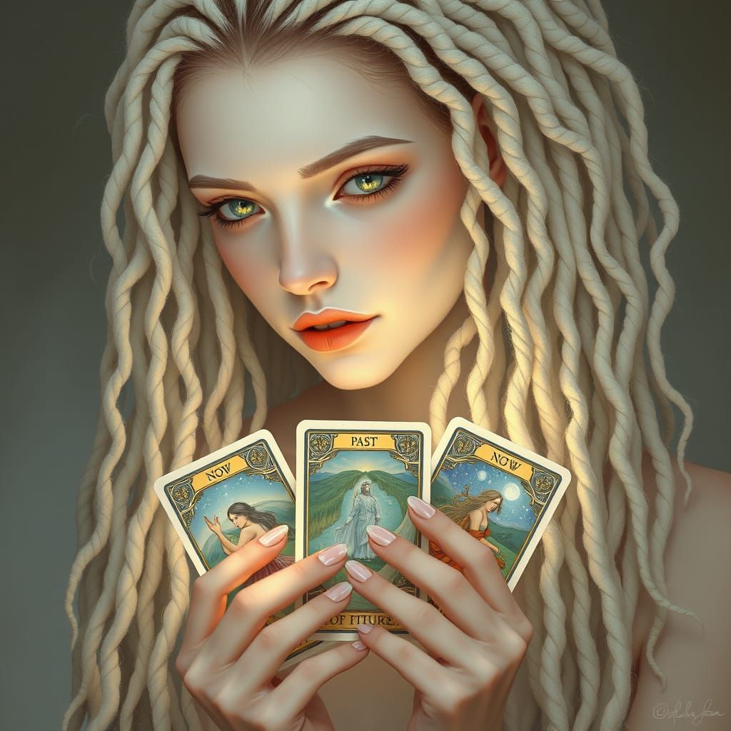 Mystical Tarot Reader with Snowy Dreadlocks