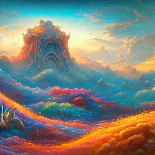 Surreal Alien Landscape with Floating Islands in Dreamlike S...