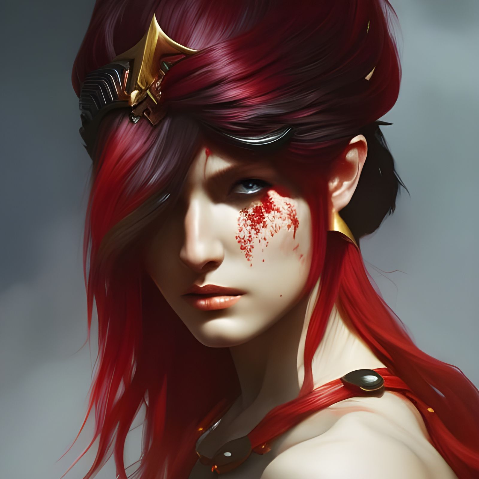 Red-Skinned Berserker Woman Warrior in Hyperdetailed Style