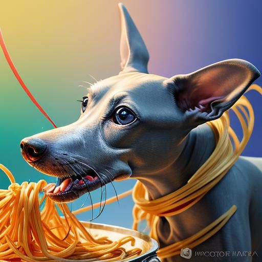 Cartoon Greyhound Cooks Spaghetti in Splash Art Style