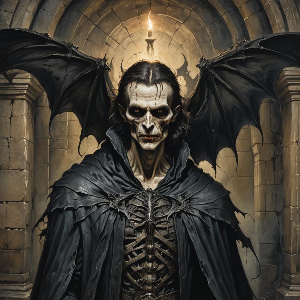 Emaciated Vampire Lord in Gothic Oil Painting
