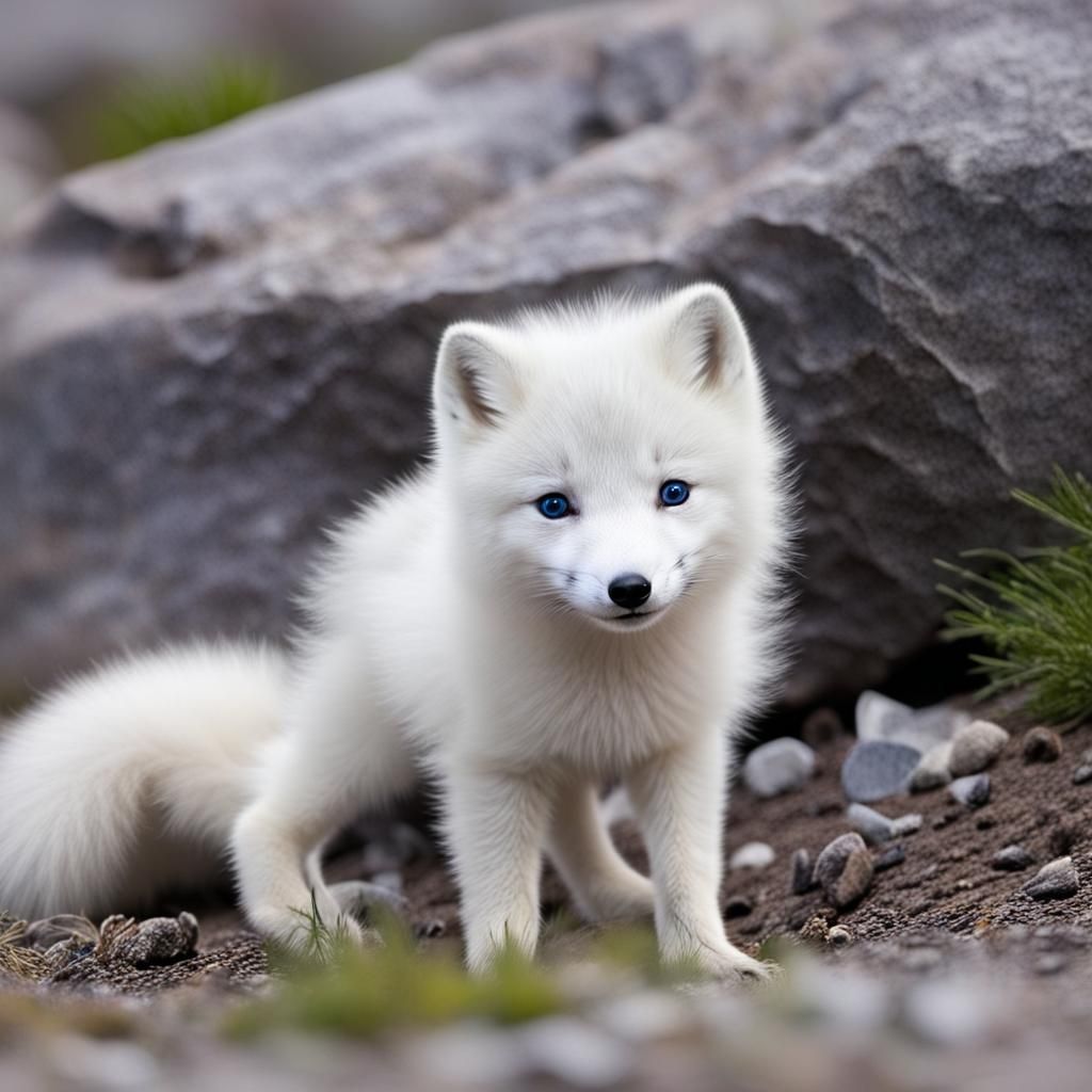 Cute Arctic Fox Cubs in Winter Landscape