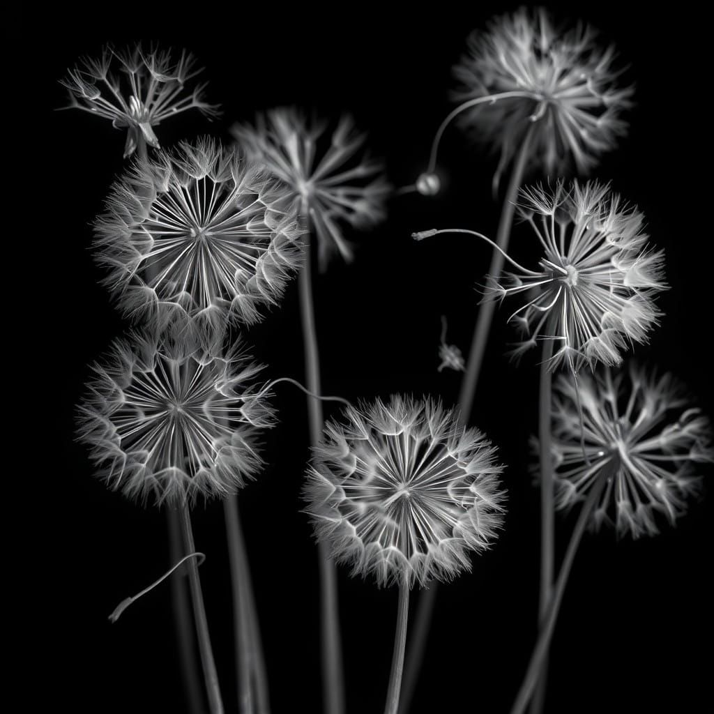 Dreamy Black and White Dandelion Dance