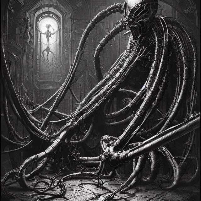 Horror Robot Octopus in Gothic Style