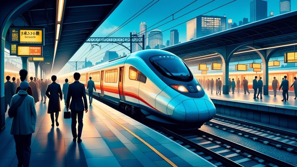 Bullet Train Arriving in Tokyo Station in Anime Style