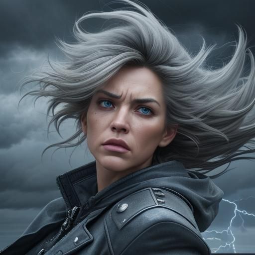 Dramatic Stormy Figure in Hyperrealistic Splash Art