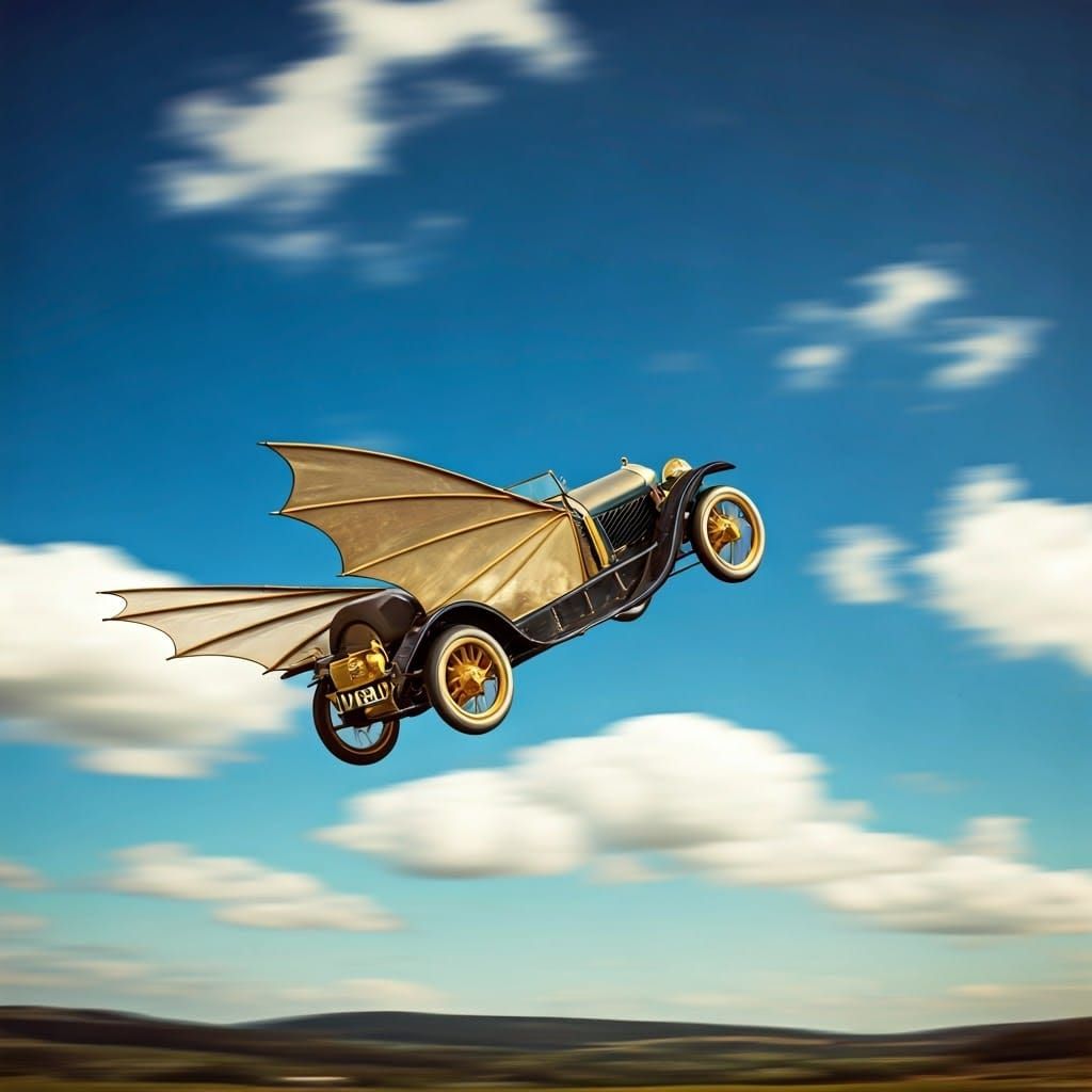 Chitty Chitty Bang Bang car in flight