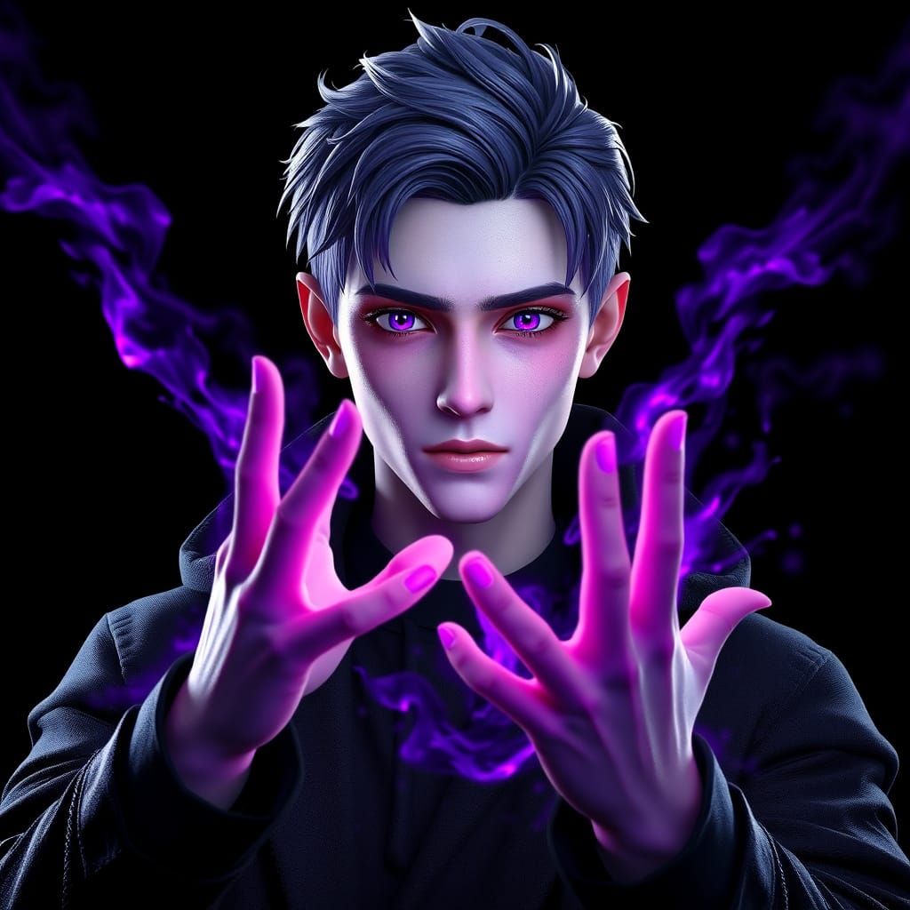 Mystical Man with Purple Magic in 3D