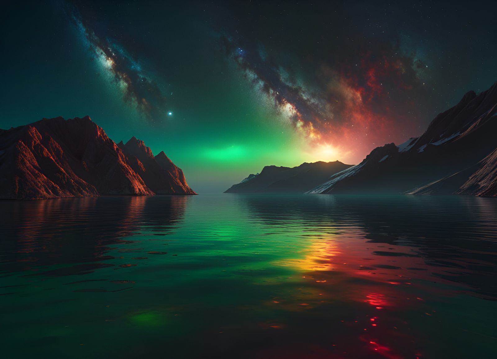Hyperrealistic Galaxy Reflection on Calm Sea
