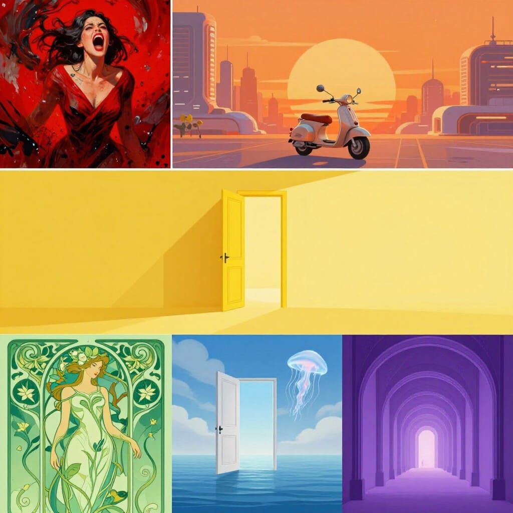 Six Panel Art Spectrum: Expressionism to Surrealism