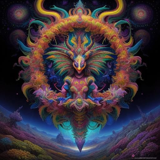 Psychedelic Cosmic Phoenix Portrait in Expressionist Style