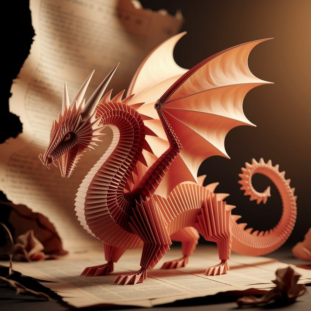 Magnificent Origami Dragon in Warm Tones