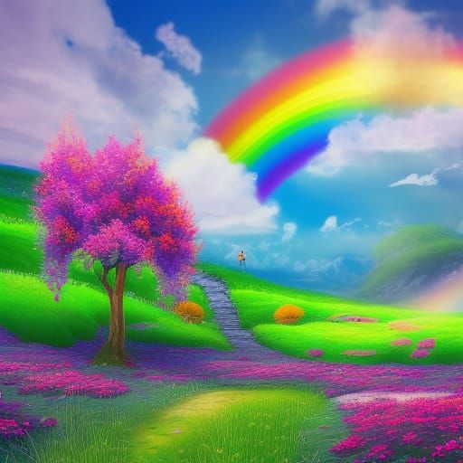 Rainbow Flower Meadow Cottage: Fantasy Concept Art
