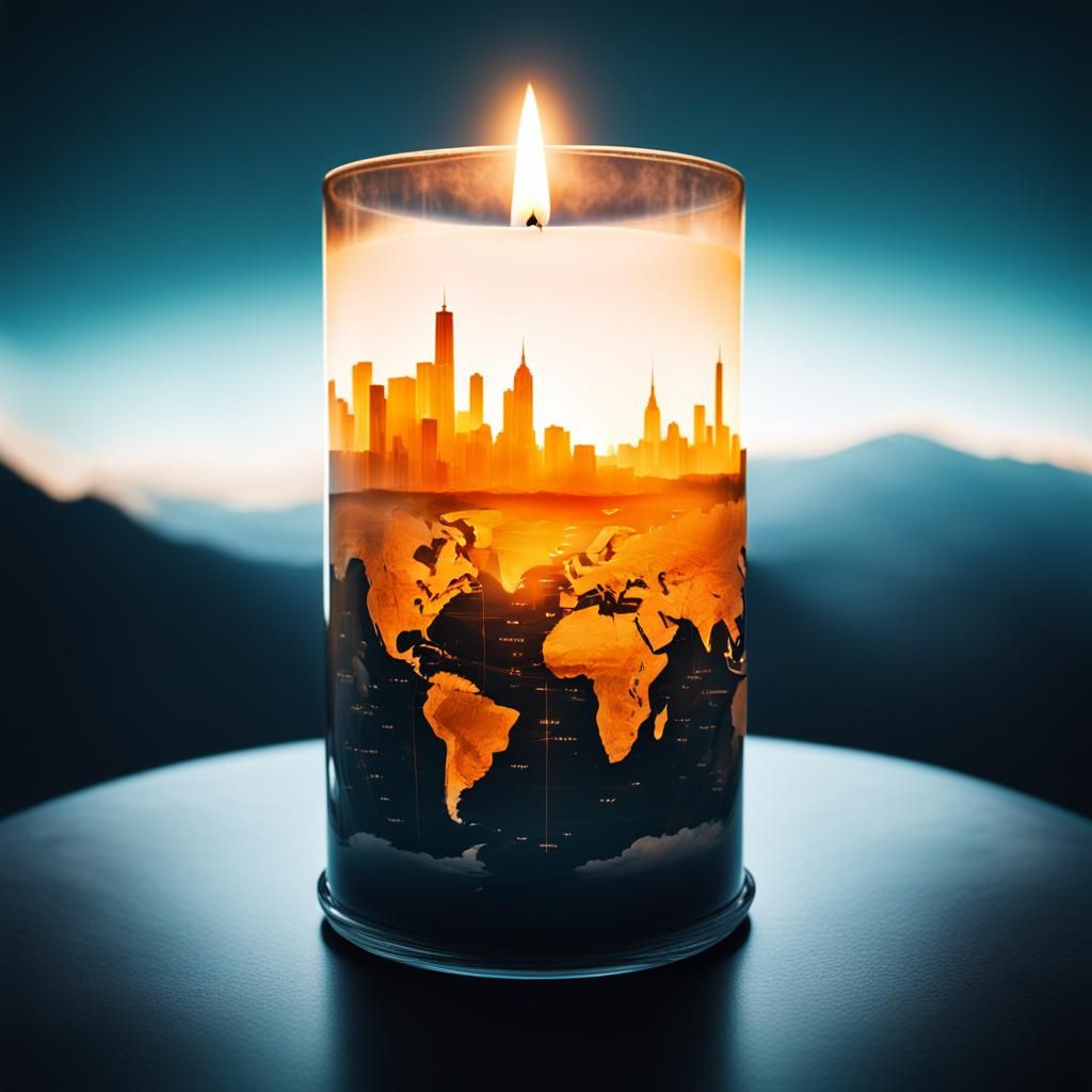 Double Exposure Candle and Earth by Bianchini
