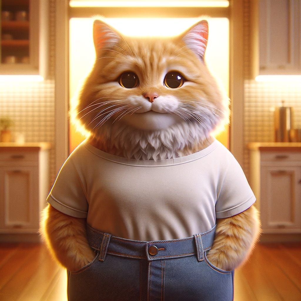 Anthropomorphic Cat in Denim: 3D Digital Art
