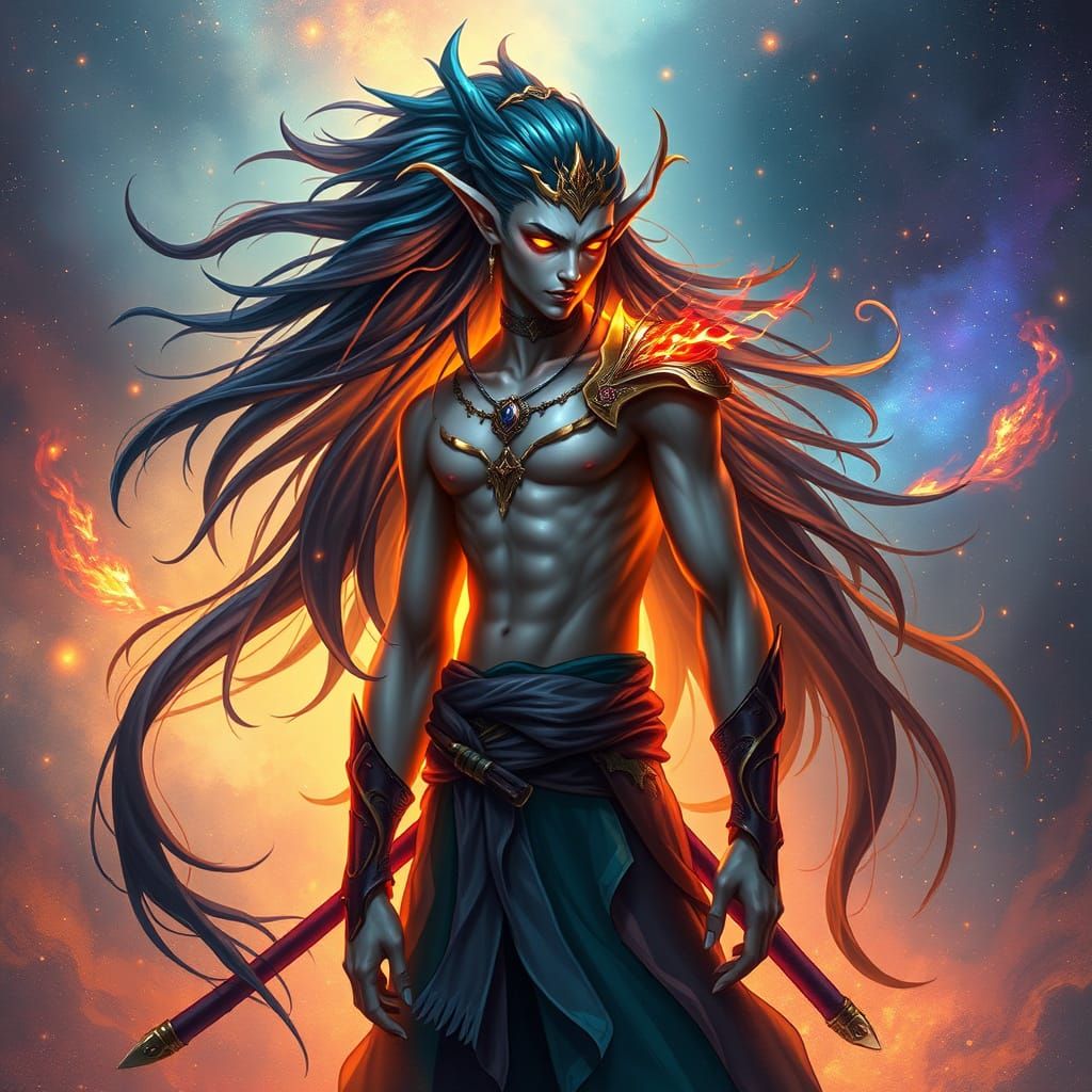 Ethereal Drow Elf Samurai Embodies Elemental Balance in Vibr...