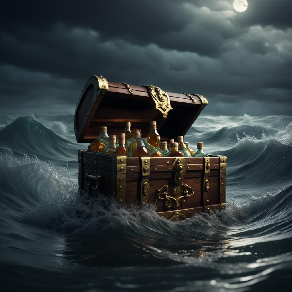 Treasure Chest Mimic in Stormy Seas: Fantasy Concept Art
