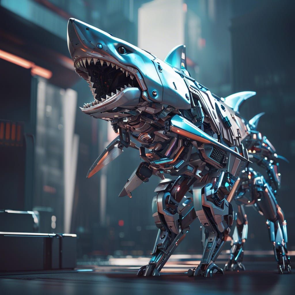 Futuristic Cyborg Shark with Mechanical Tail