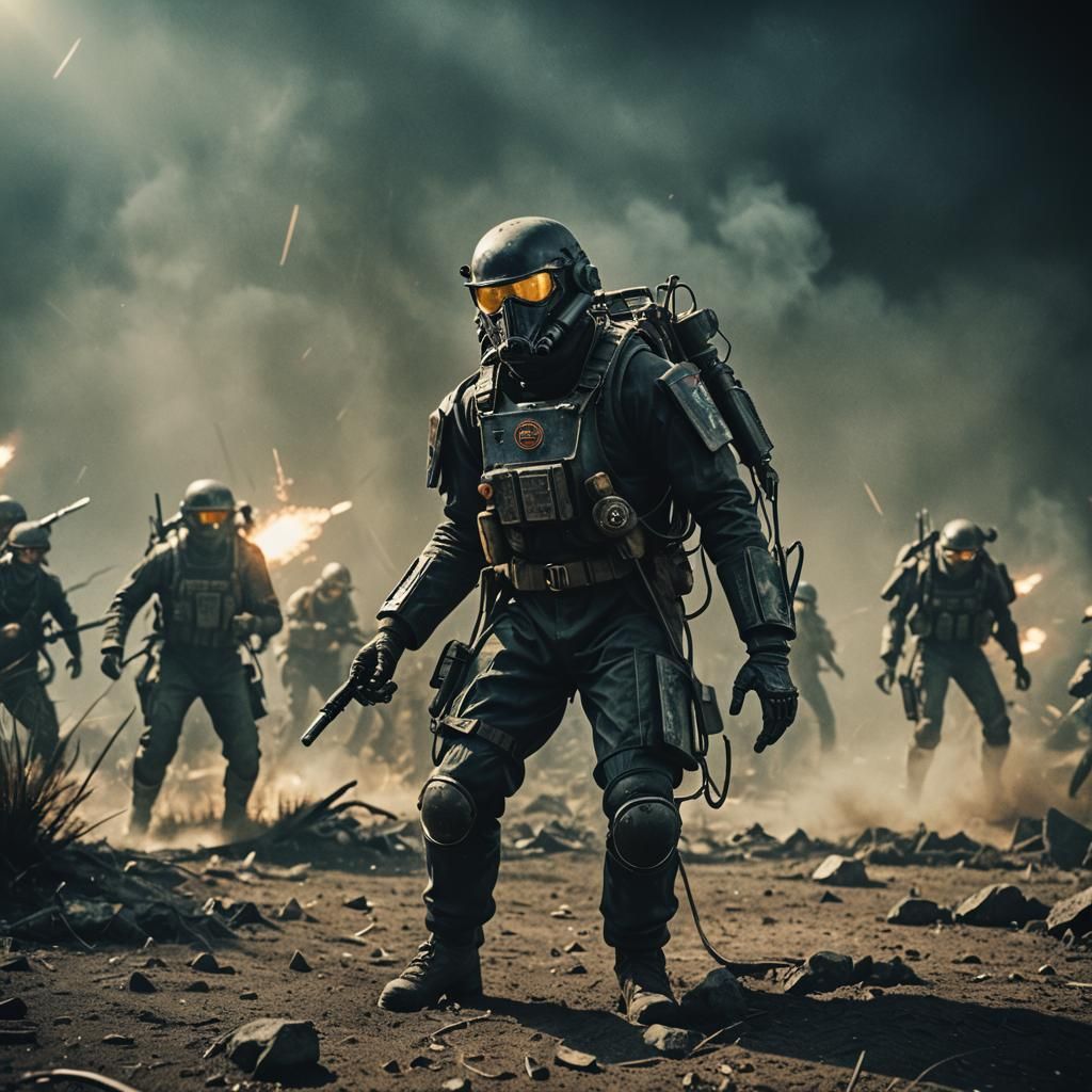 Cinematic Battle Scene of Veteran Soldier