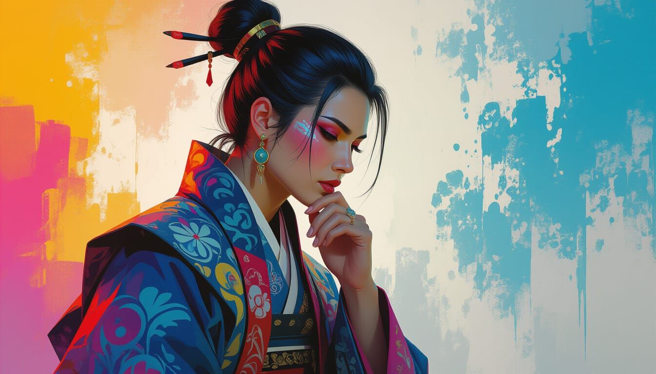 Contemplative Figure in Colorful Hyperrealistic Art