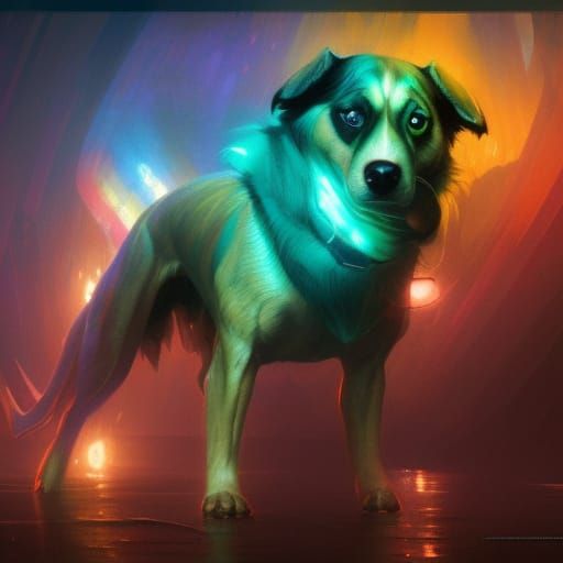 Rainbow Dog in Dark Fantasy Style
