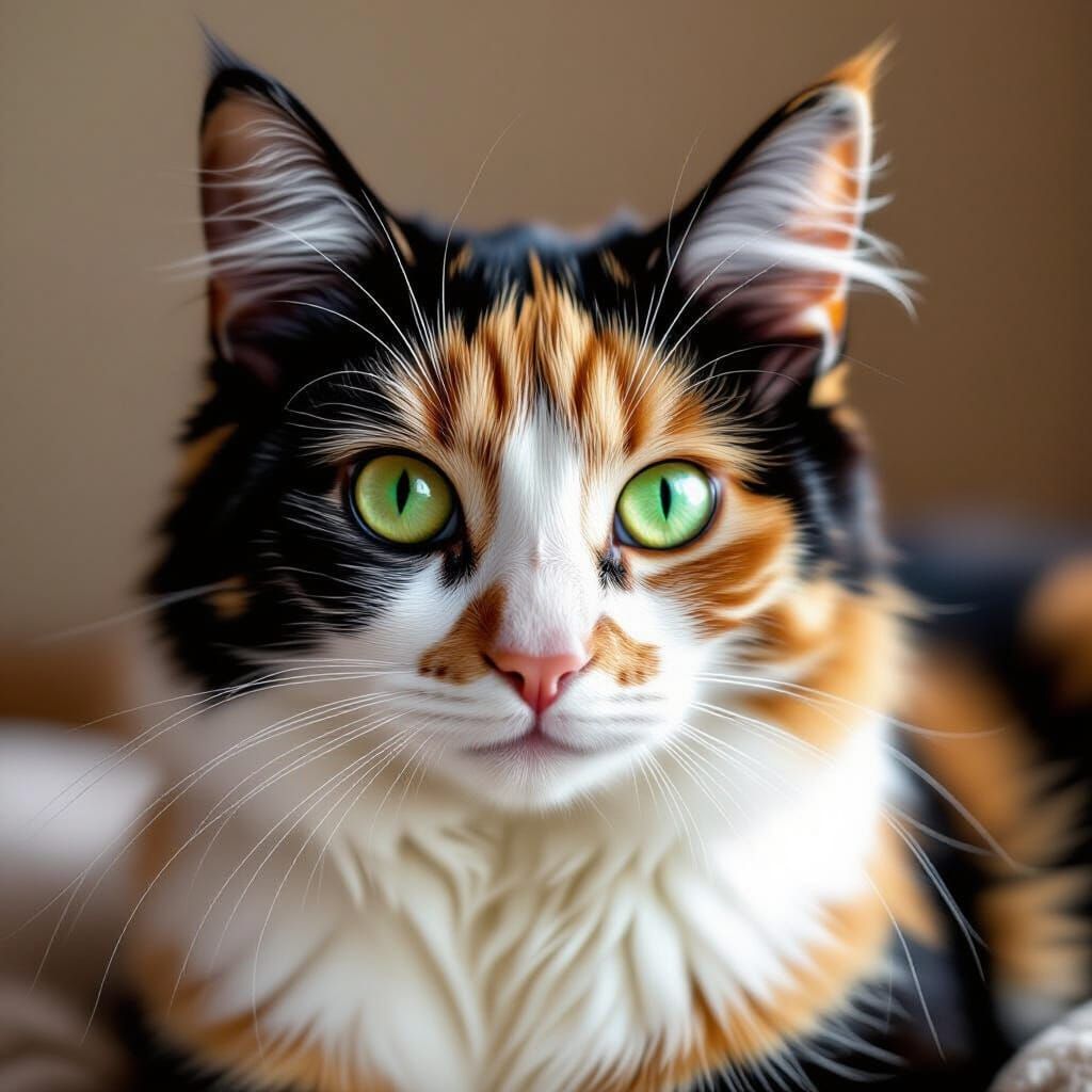 Calico Cat with Striking Green Eyes