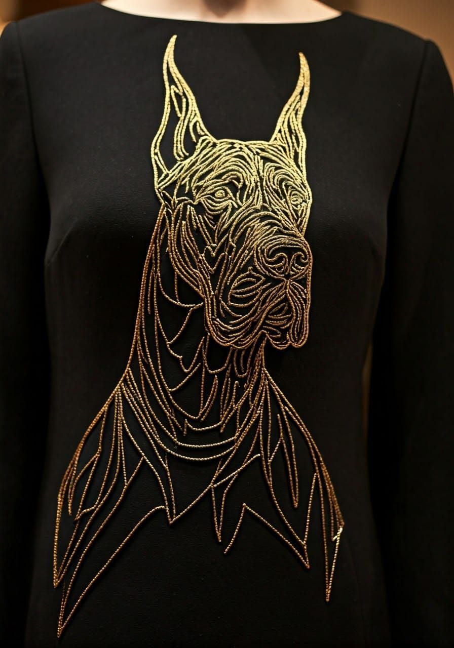 Sleek Black Evening Gown with Dog Stitching