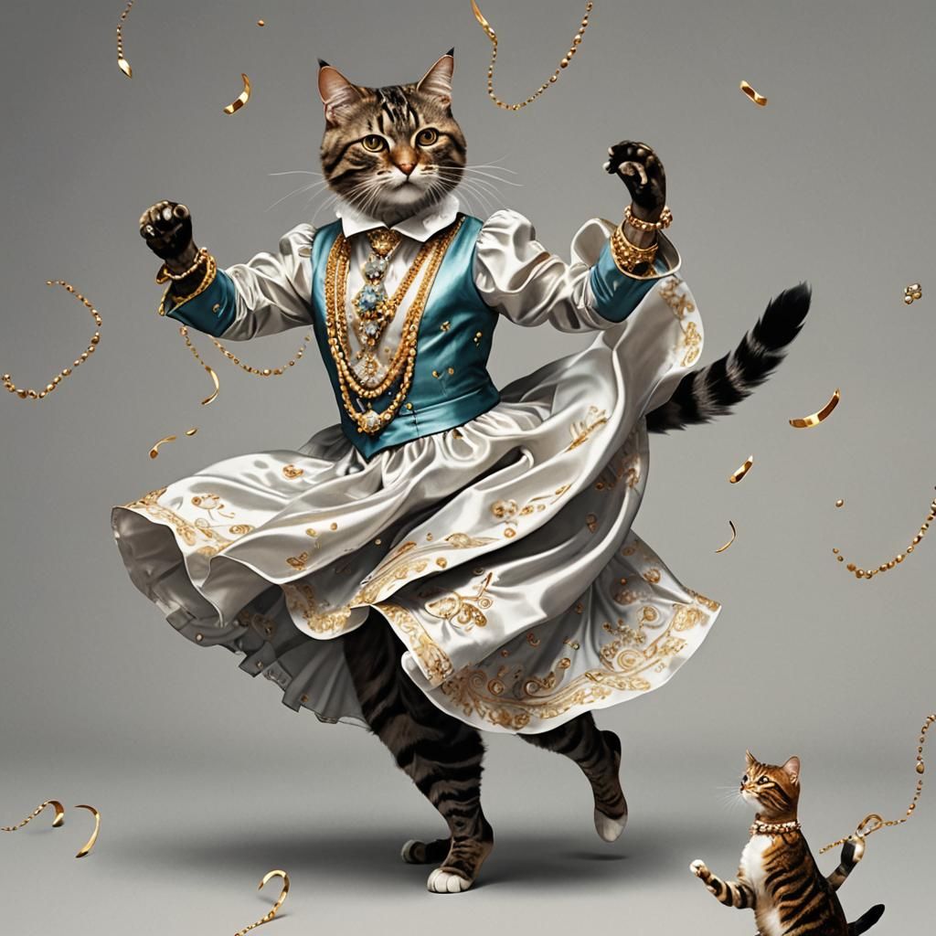 Realistic Male Cat Person Dancing with Jewelry