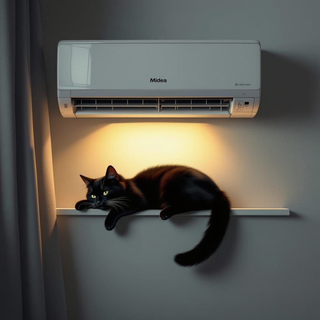 Stealthy Cat Hiding in AC Unit Gap