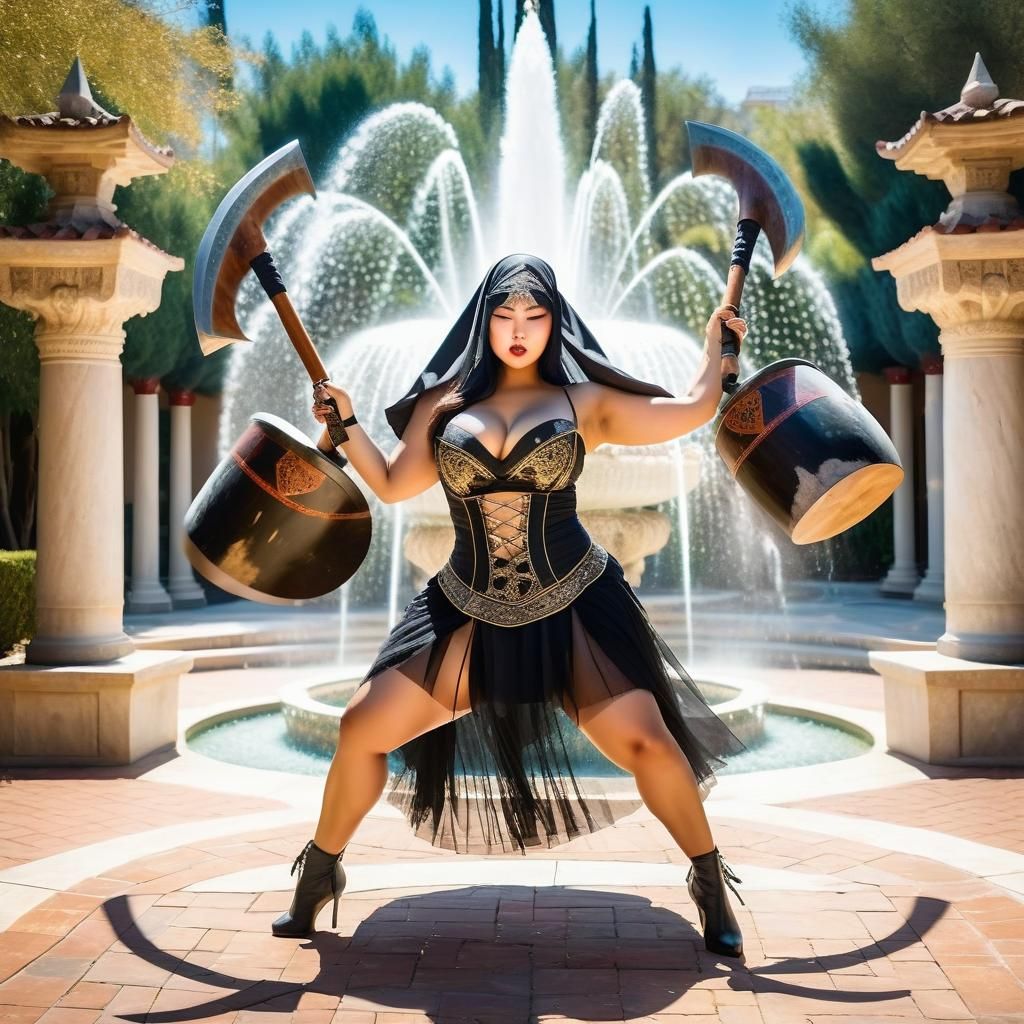 Woman Dancing with Axes: Impressionist Fantasy Art