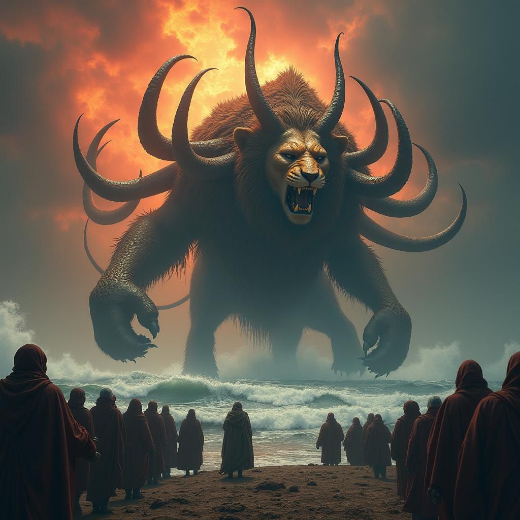 Seven-Headed Beast Emerges from the Sea