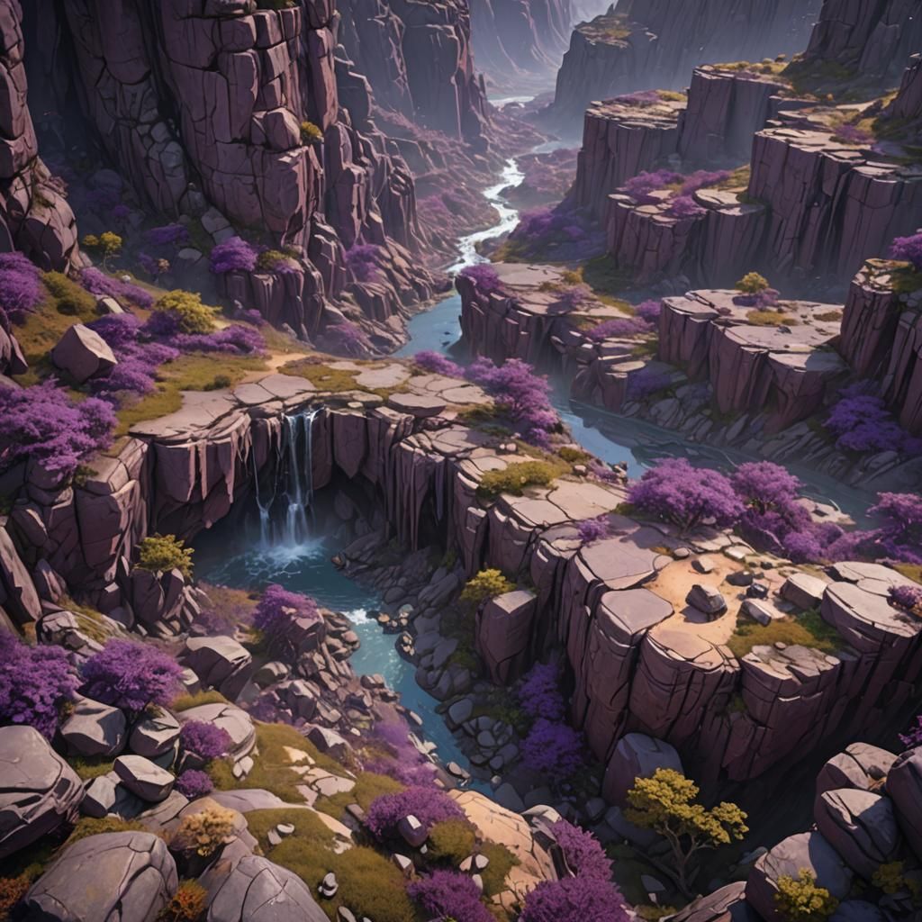 Purple Fantasy Landscape in Anime Art Style