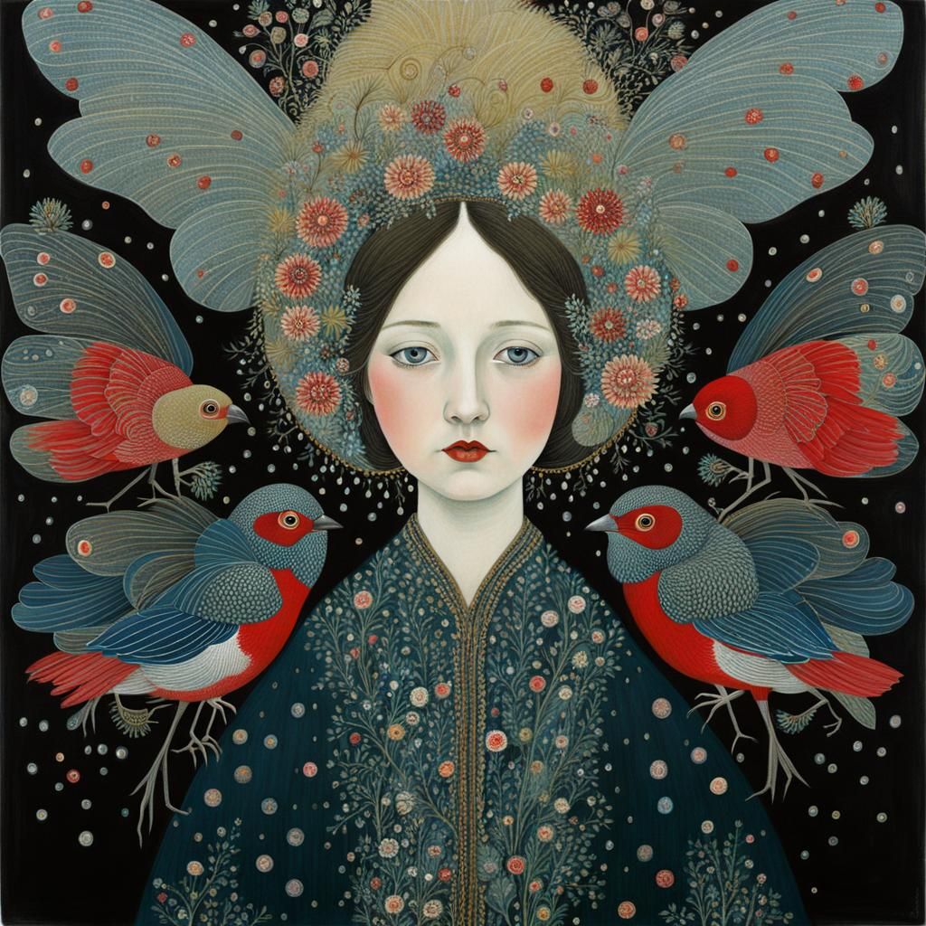 Whimsical Figures in Vivid Folk Art Style