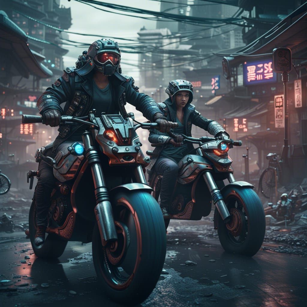 Cybernetic Pirates in Dystopian City, Detailed Matte Paintin...