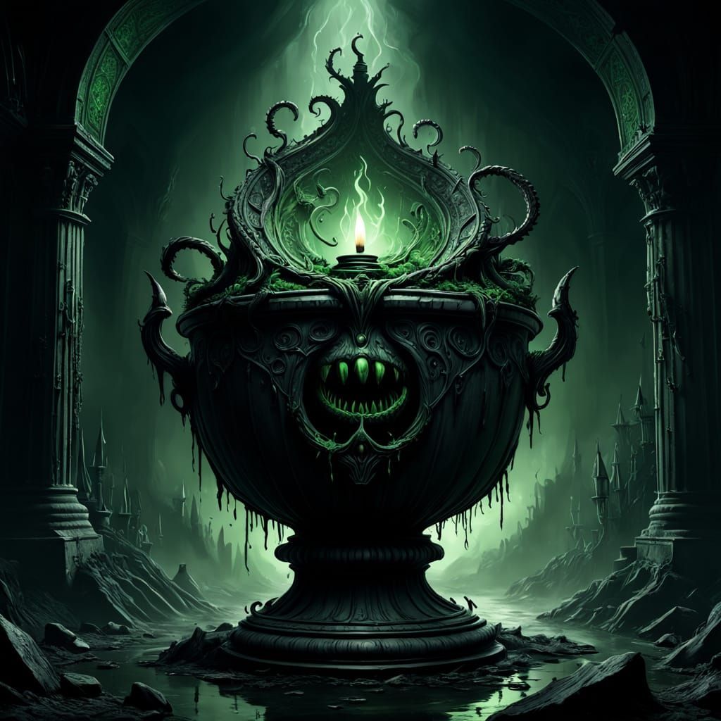 Dark Gothic Vessel in Mystical Chamber