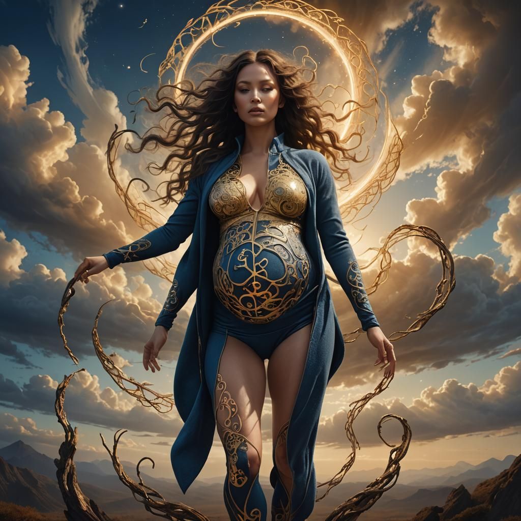 Pregnant Woman in Fleece Bodysuit: Fantasy Concept Art