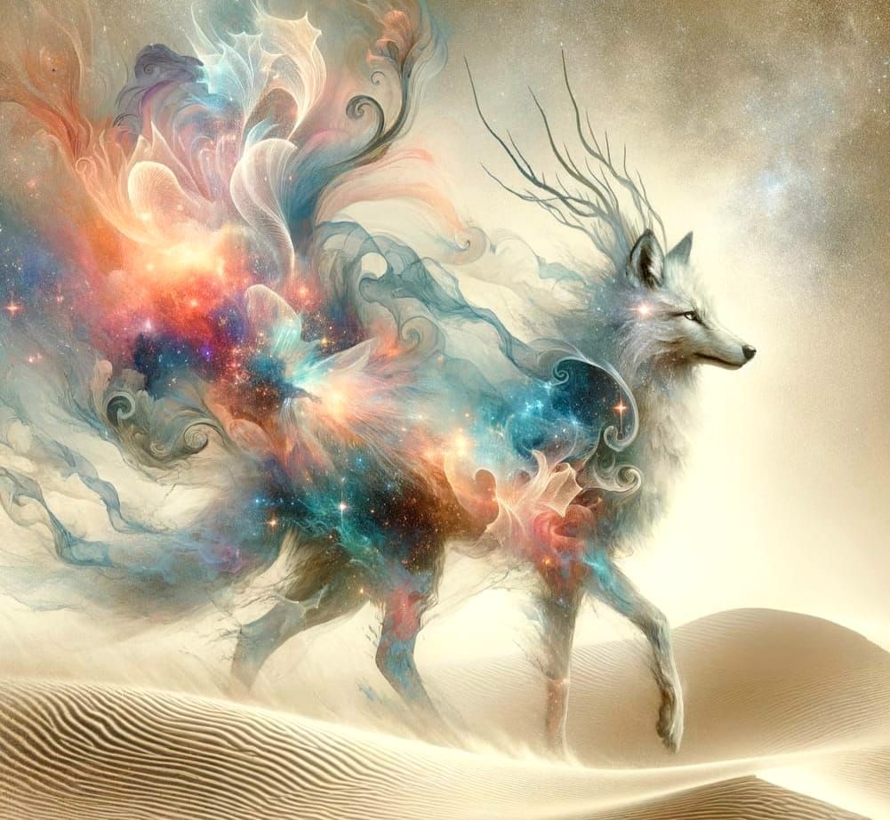 Ghostly Jackal-Haired Spirit in Desert Storm