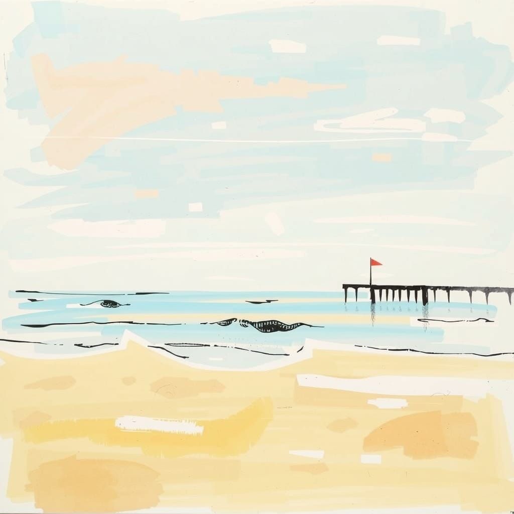 Abstract Ocean Pier Sketch in Pastel Hues