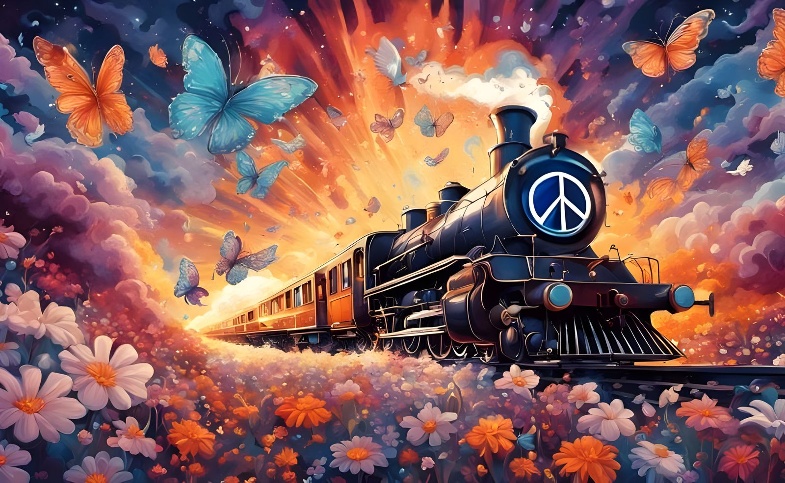 Hippie Peace Train with Metallic Symbol
