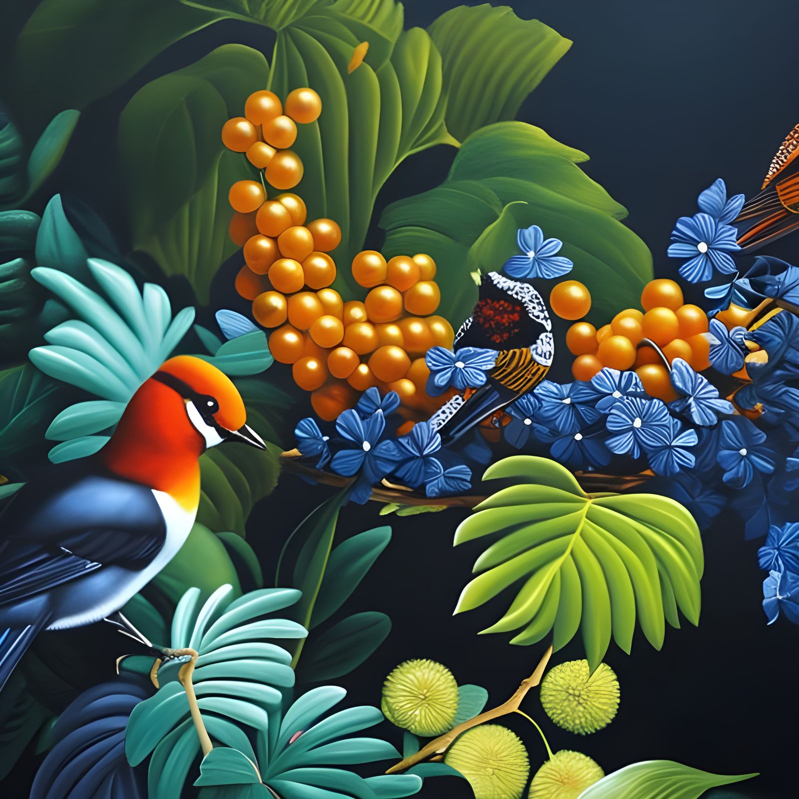 Birds in Botanical Oil Painting