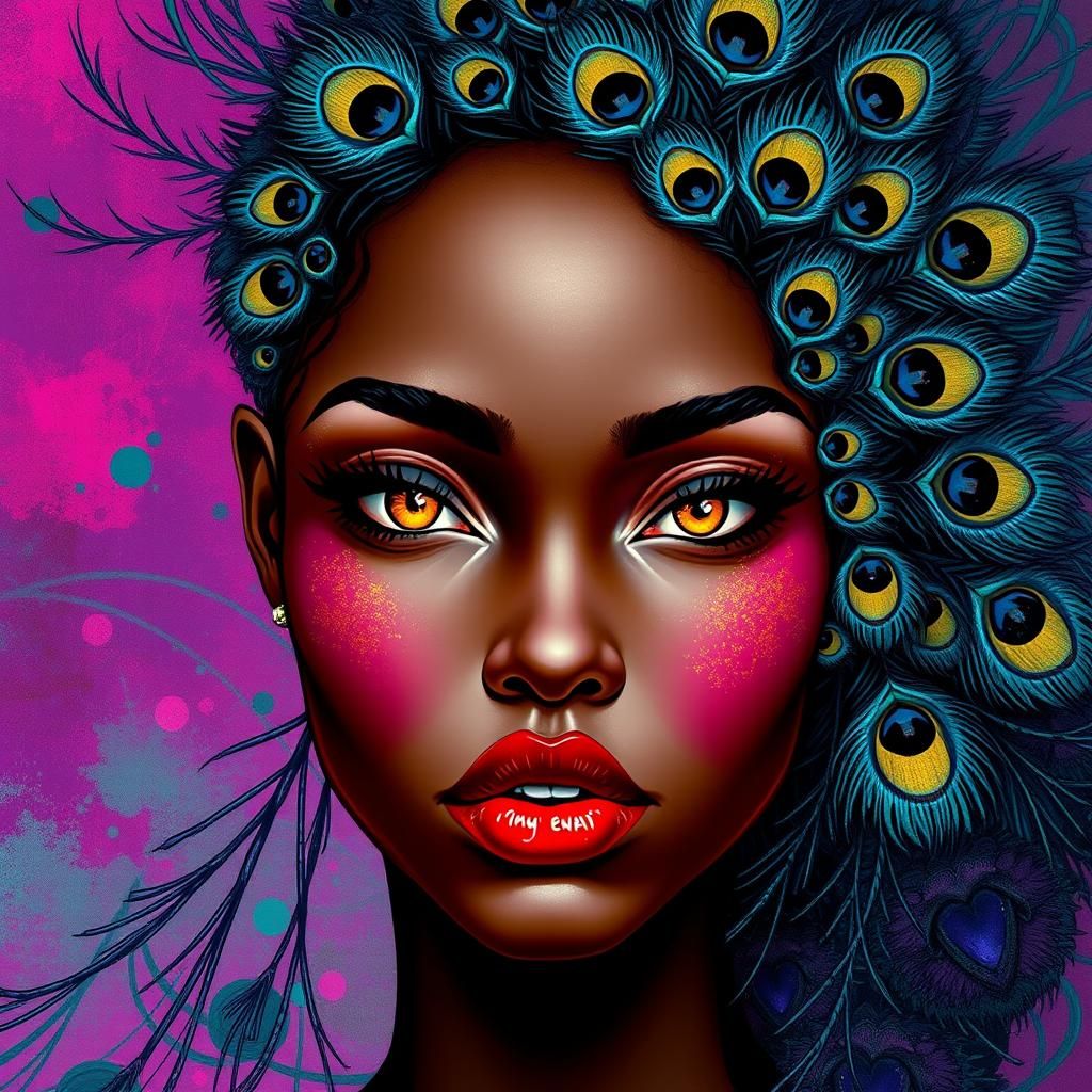 Peacock Haired Woman with Silver Eyes, Digital Portrait
