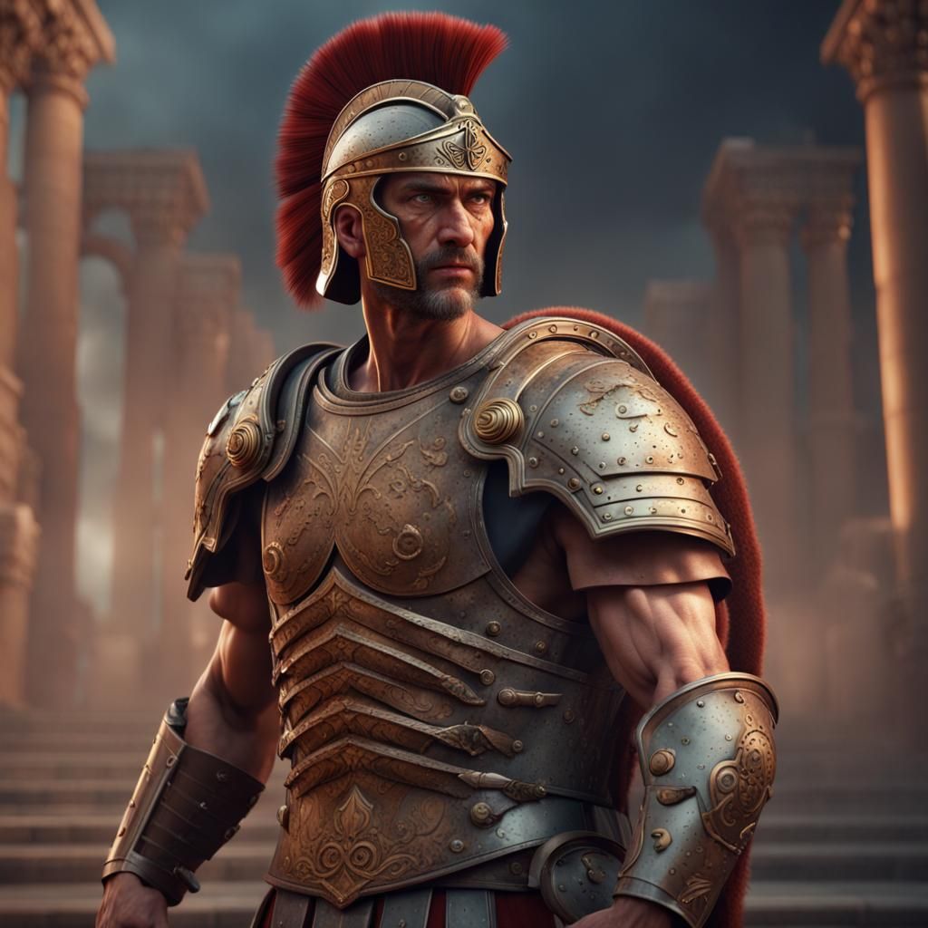 Fierce Roman Warrior in Detailed 3D Rendering