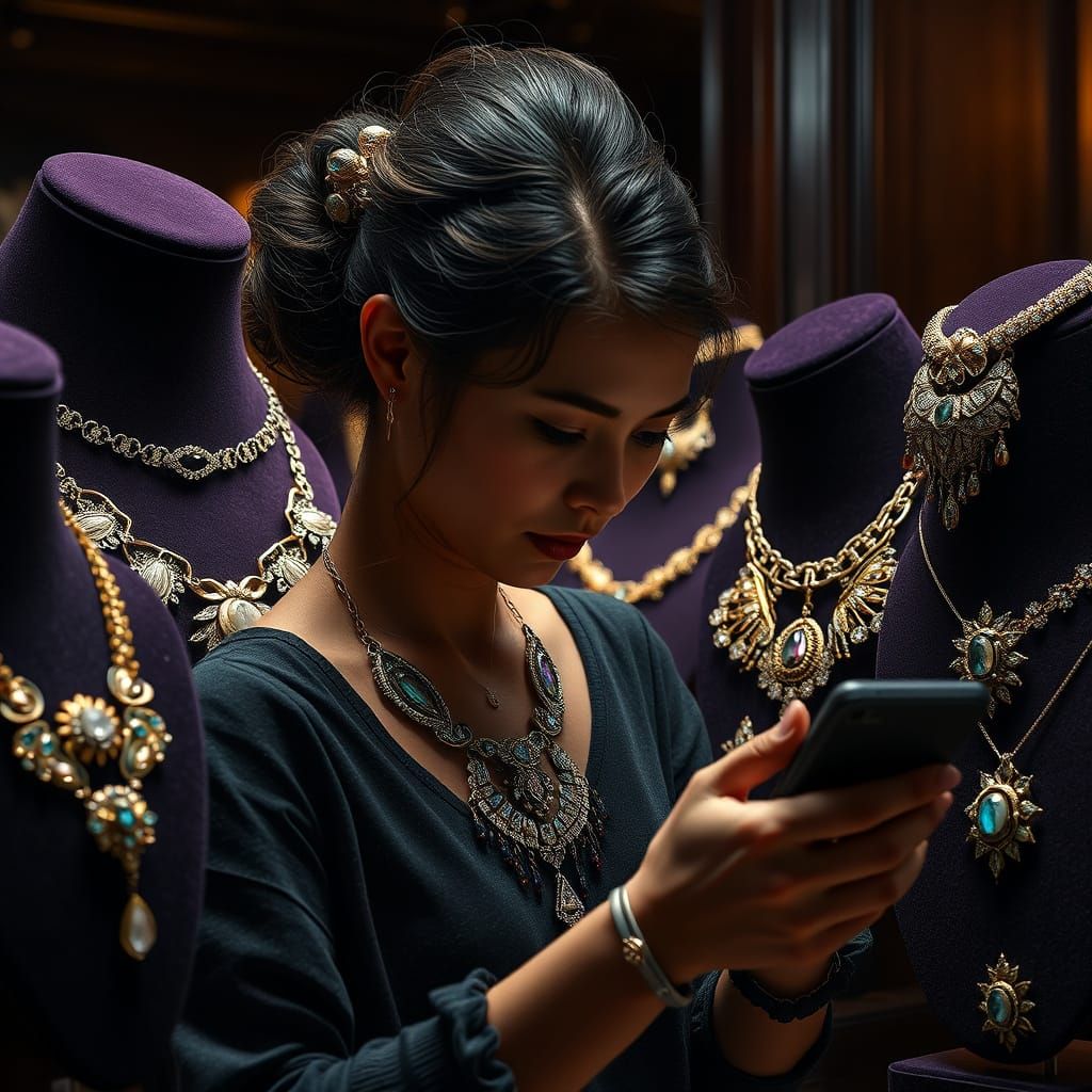 Luxurious Jewelry Display in a Rich, Dark Wood Setting