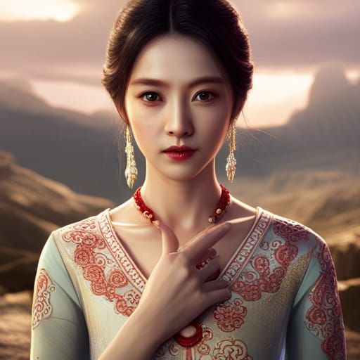 Korean Actress in Indian Dress, Detailed Digital Art