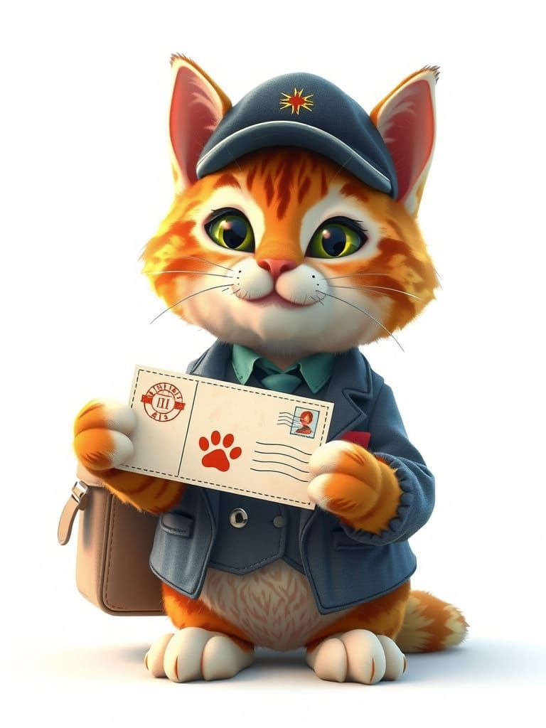 Whimsical Postal Cat in Vintage Uniform Delights