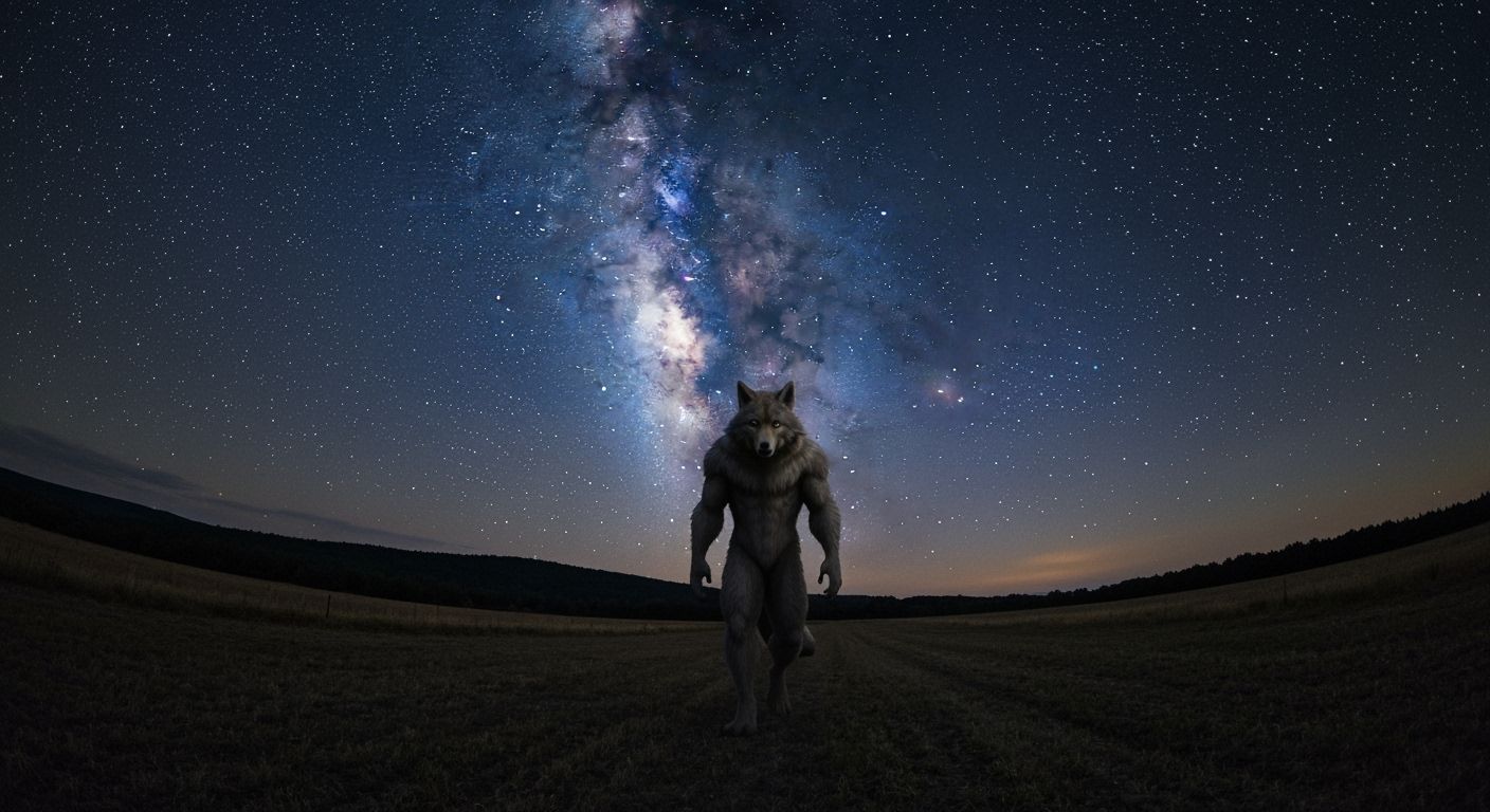 Werewolf Walks Under Starry Night Sky