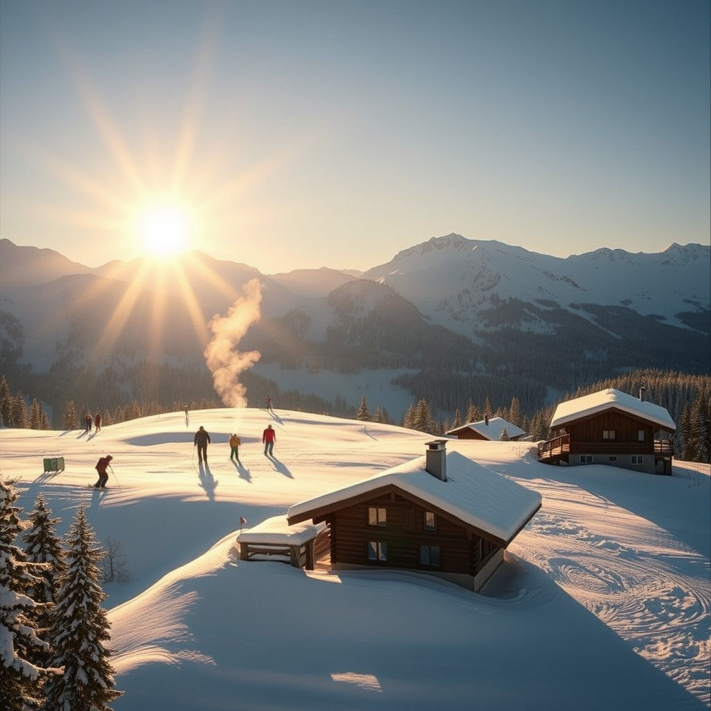 Swiss Alps Chalet in Winter Sunlight