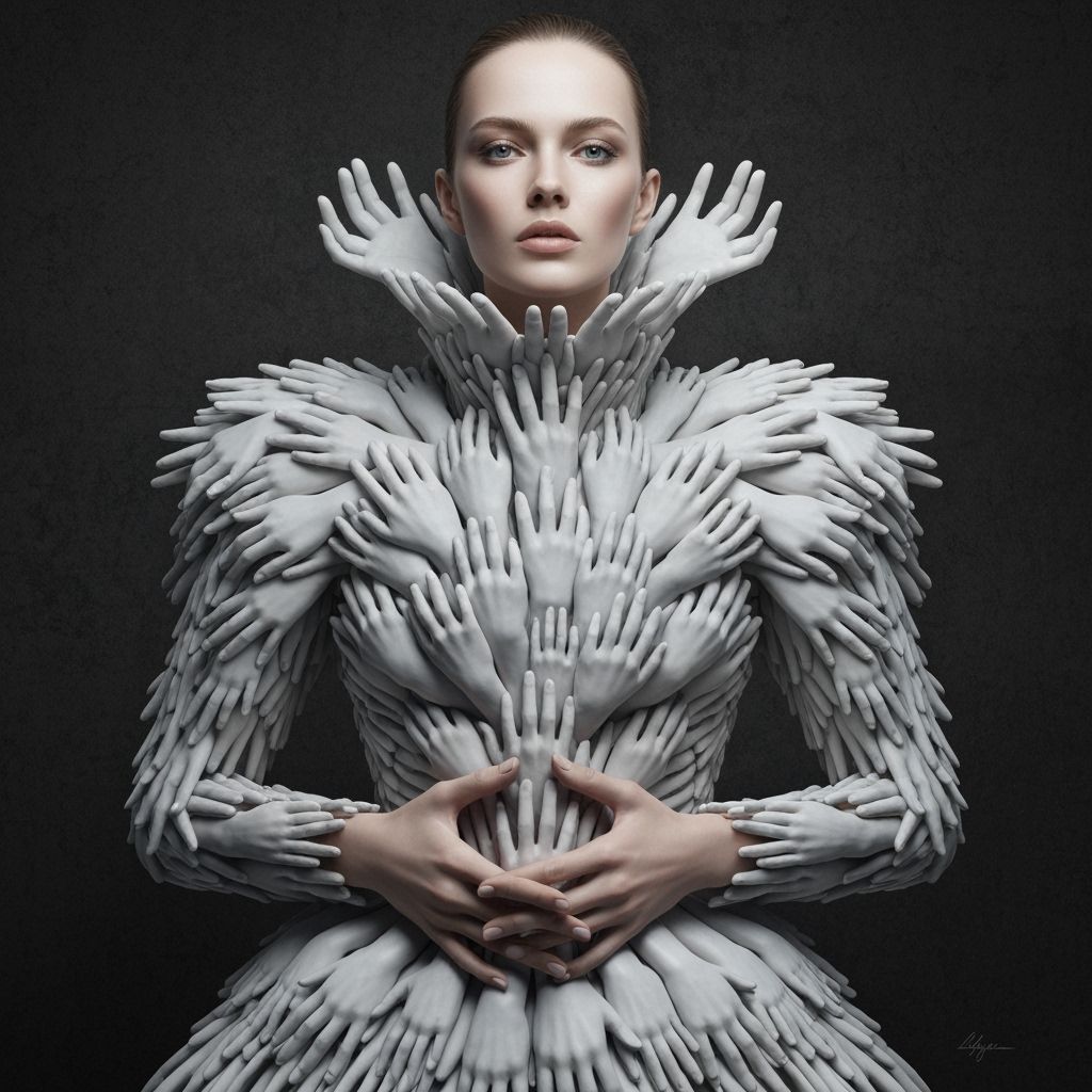 Avant-Garde Gown of Sculpted Hands Digital Painting