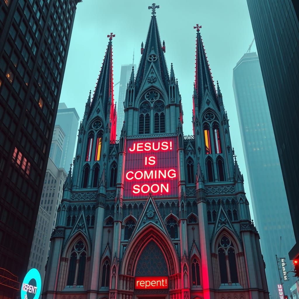 Gothic Cathedral Meets Neon Futurism