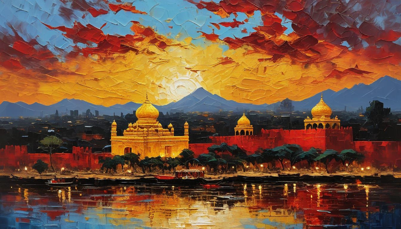 Bustling Sultan Marketplace in Impasto Style